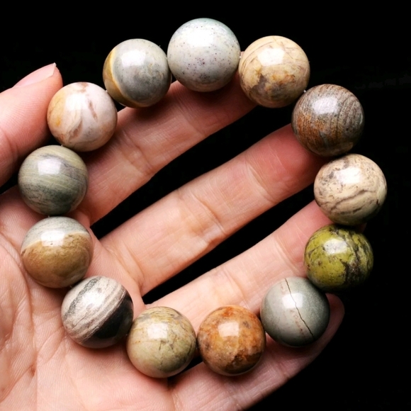 Unbranded Jewelry - 18mm 100% Natural Ocean Jasper Agate Gemstone Round Beads Bracelet Size 7